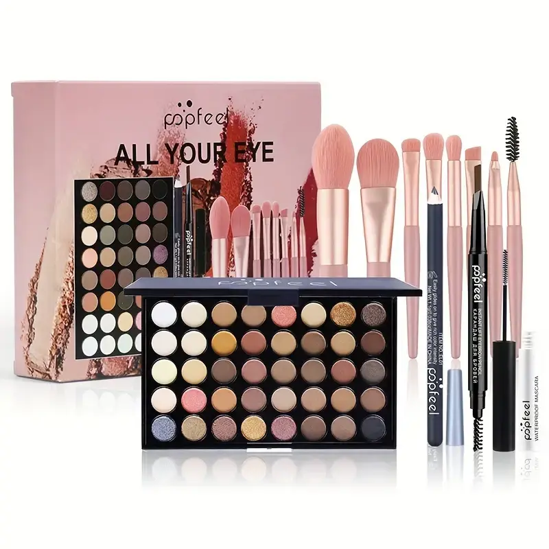 40-Color Makeup Set with Eyeshadow Palette, Waterproof Eyeliner & Mascara - Long-Lasting Matte Powder for a Flawless Look, Ideal for Beginners & All Skin Types, 24 Months, Animal By-Product Free, Alcohol-Free, 40 Vibrant Colors, Eyelash, Brush, Cosmetic,,