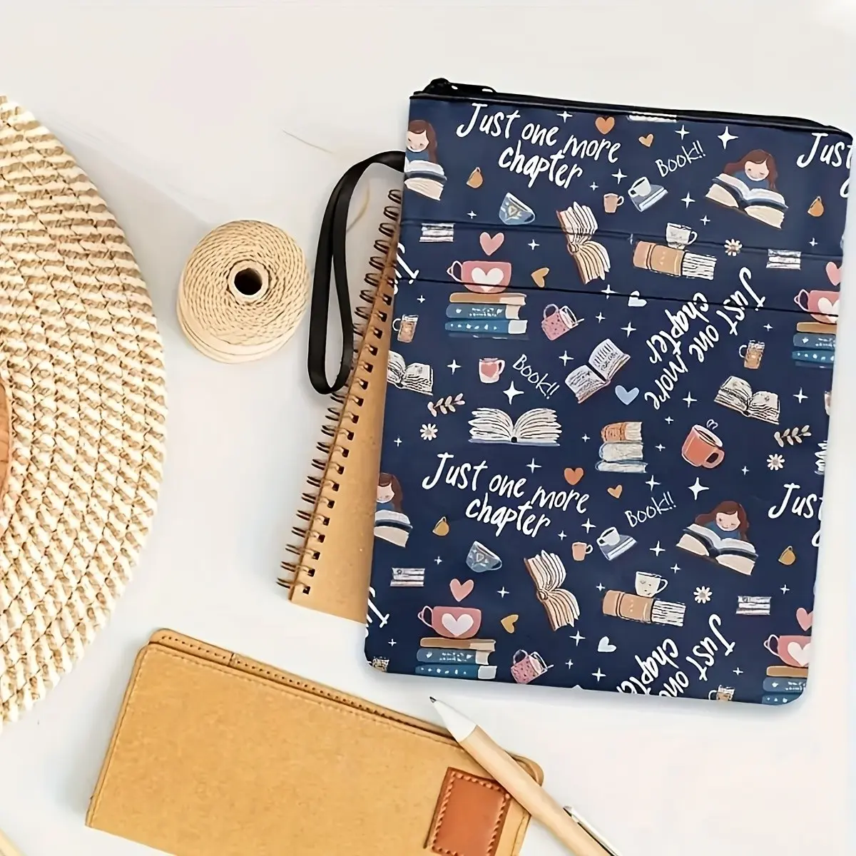 Canvas Book Cover with Pocket and Zipper, Classic Design Washable Book Protector for Paperback and Hardcover, Cute Book Lover Bag, Gift