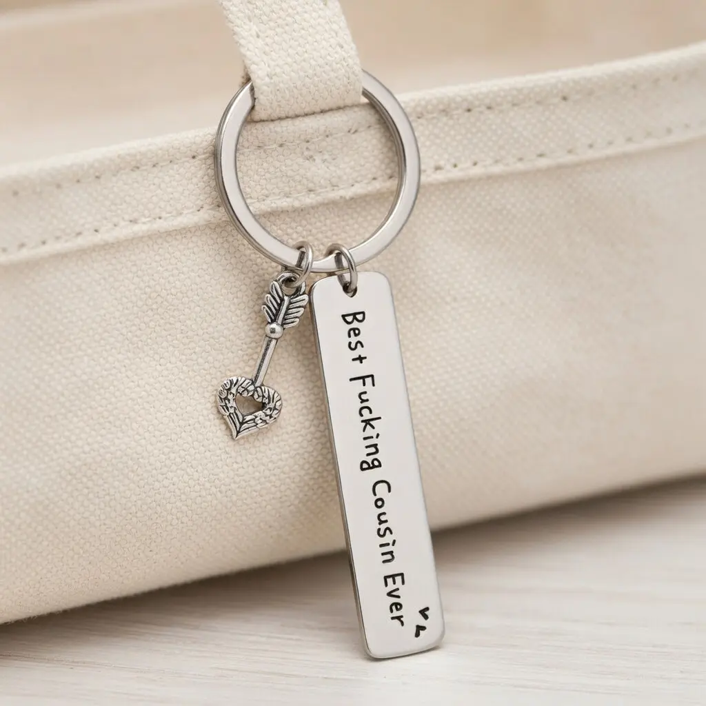 Funny "Best Fucking Cousin Ever" Keychain for Women - Stainless Steel Arrow Heart Key Ring, Sarcastic Cousin Gift for Sister Best Friend Birthday Christmas