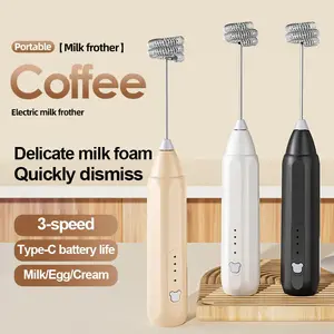 MINI Coffee Frother USB Rechargeable 3 Speeds Foam Maker Coffee Milk Mixer Electric Handle Blender Egg Beater Hot Cooking Tools