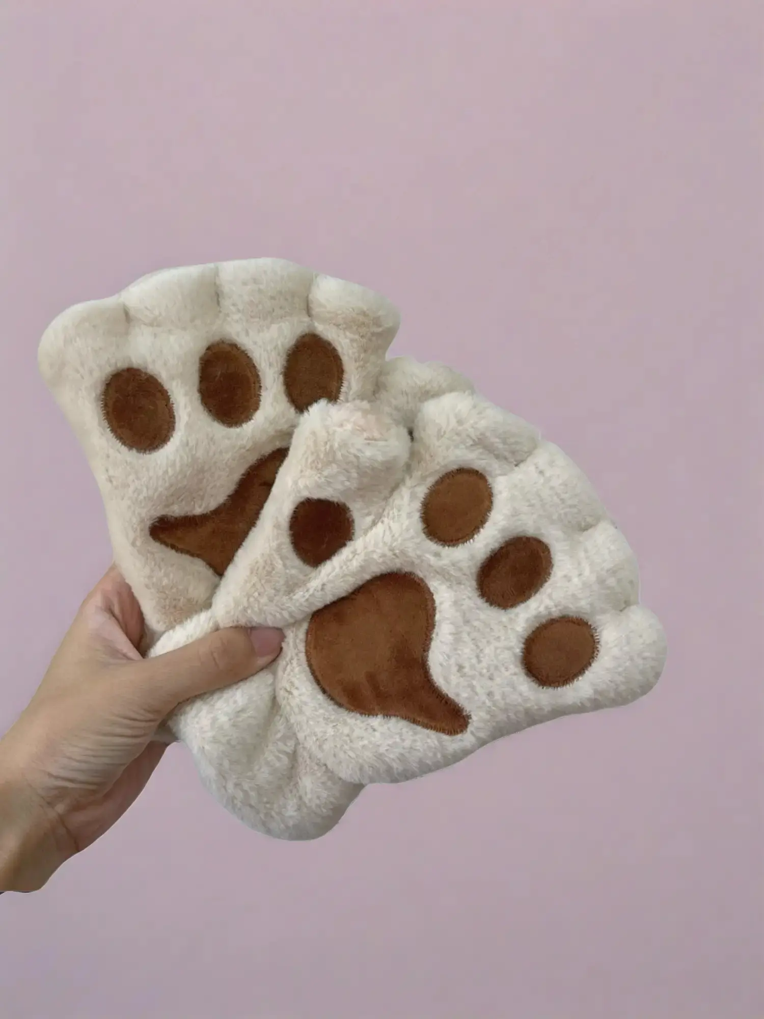 New Cute Cat Paw Fingerless Gloves for Women, Thick Plush Winter Warm Cartoon Mitts, Fitted Casual Style, All Seasons Wear, Gloves for Cold Weather