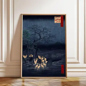 [UNFRAMED POSTER] Hiroshige Ukiyo-e Poster: Foxfires at the Changing Tree