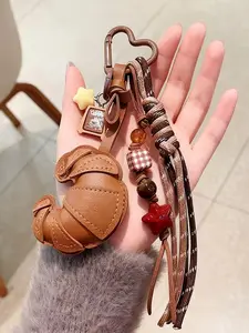 Fashionable Simulation And Songwriting Style Keychain Bag Decoration, Coffee Latte Pattern Small Hang Tag Specially Designed For Fashion Enthusiasts, Exquisite Star Bead Weaving Rope, Fashion Accessories, Bead Design, Pu Leather, Unique Keychain