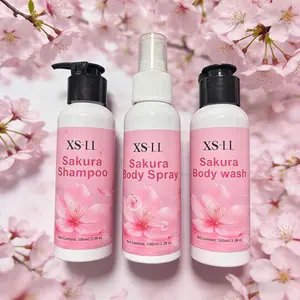 【Shower Gel + Shampoo + Body Spray】 Infused with cherry blossom extract, mint leaf, and other ingredients. Gently cleanses the skin, refreshing oil-control moisturizing shower gel, long-lasting fragrance,  Travel-sized portable set