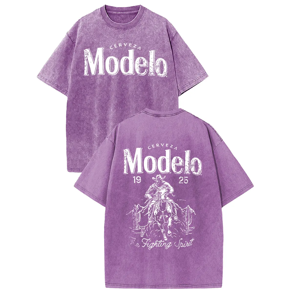 Holafish Fullsize Acid Wash Vintage Modelo Pattern T-Shirt 