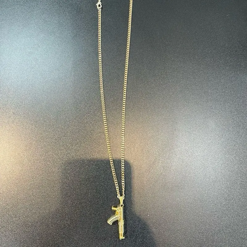 Gold Tone Rifle Gun Pendant Necklace Link Chain Hip Hop Fashion Jewelry Unisex