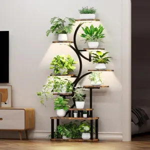 68.5" Tall 10-Tier Plant Stand with 5 Grow Lights, S-Shaped Corner Plant Rack for Indoor Plants, Perfect for Living Room, Garden & Patio