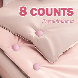8 Counts Duvet Clips Set, Anti Slip Duvet Cover Clips easy to install by pressing button to unlock, Cute Mushroom Round Duvet, Insert Holder Pins for Quilt Cushions Pillow,Pink and gray