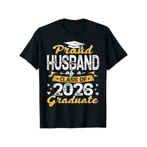 Menswear Casual Short-Sleeve Graphic Print T-Shirt, Proud Husband of a 2026 Graduate Senior Graduation Tee