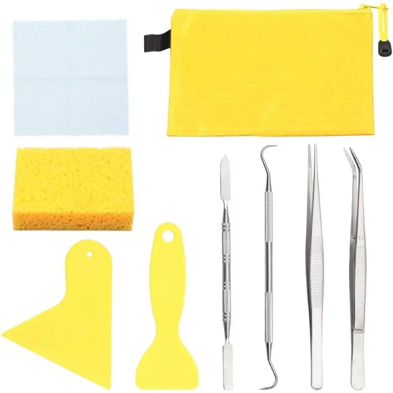 9 pieces mosaic tool and supplies beginner set, with 2 scrapers, 2 tweezers, 1 double ended hook, 1 scraper, 1 sponge, 1 cleaning cloth, 1 zipper waterproof bag, mosaic making kit DIY tool accessories