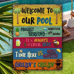 12"X 8" Welcome To Our Pool Sign - Pool Decor For Home Outdoor Party - New Home Gift, Birthday Gift For Party People - Housewarming Gift For Friends, Family, Pool Lover