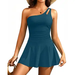 Yonique One Piece Tummy Control Swimdress - Women One Shoulder Bathing Suit with Skirt Modest Skirted Swim Dress Swimsuit  SwimWeek  summervibes