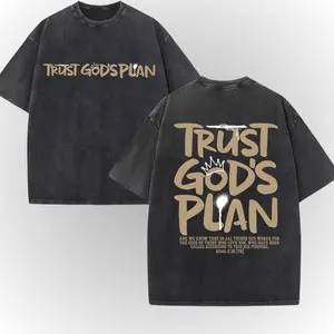 Trust God's Plan Oversized Washed Graphic Tee, Streetwear Christian T-Shirt, Y2K Hip Hop Vintage Top, Viral Street Style Casual Tee, Trendy Faith Inspired Shirt for Men