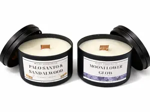 tin metal 6oz wood wick candles