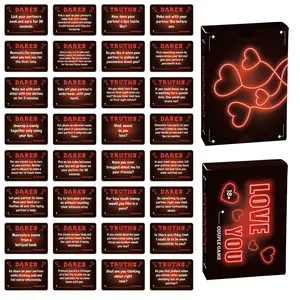 Neon Heart Tabletop Card Game Set, Valentine's Day Love You Couple Interaction Cards, Truth or Dare Adventure Props, Enhance Relationship, Board Game Prop, Board Games Night