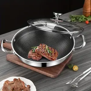 LAISONWARE Stainless Steel Wok - 12.6 Inch Non-Stick Honeycomb Coating with Induction Base, Durable Cooking Utensil for Efficient Stir-Frying, Non Stick Pan, Cookware