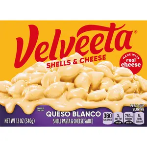 Velveeta Shells & Cheese Queso Blanco 12oz Box – Creamy White Cheese Sauce with Shell Pasta, Quick & Easy Comfort Meal