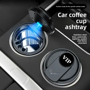 Car Ashtray Interior, One-Button Open Lid, Large Capacity, LED Light Metal Lining, Car Accessories, Durable Design