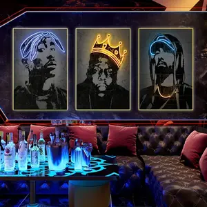 3pcs neon rapper canvas poster painting, art printed matter, holiday gift, background decoration, energetic hip-hop wall art painting, home decoration, suitable for office, living room, bedroom, restaurant, bar and bathroom (frameless).