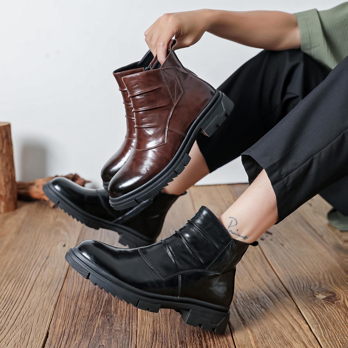 Men’s new high-top shaft boots—fashionable, versatile boots; trendy casual men’s shoes; all-season fashion boots with thick soles.