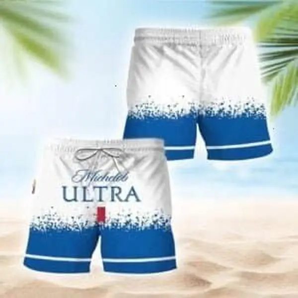 Michelob Ultra White Blue Basic, Tropical Print Short, Aloha Short, Summer Party, Cool Unisex Shirt,
