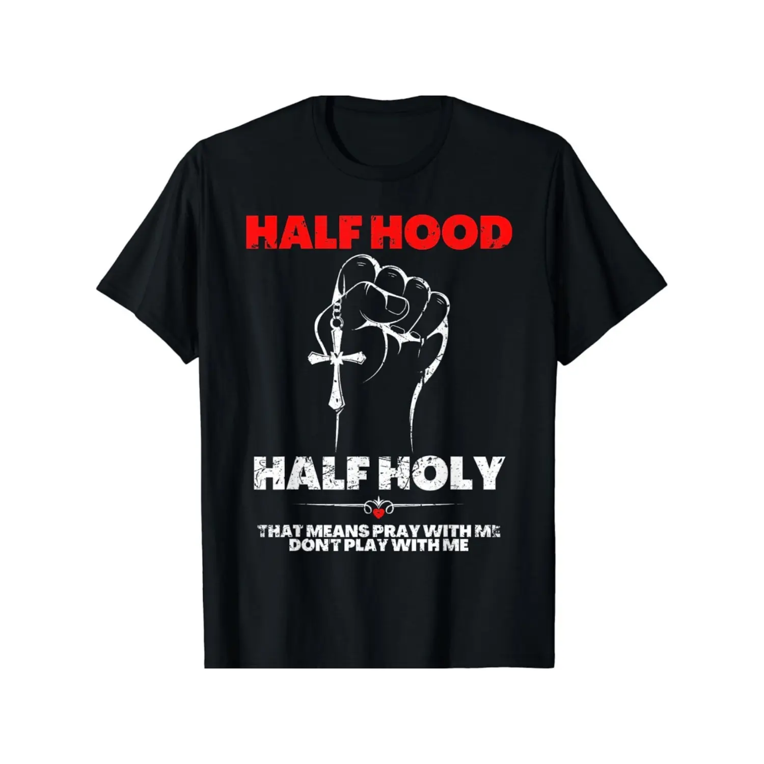Summer t Shirts mens half hood half holy t shirt black cotton regular fit pray with me dont graphic -1