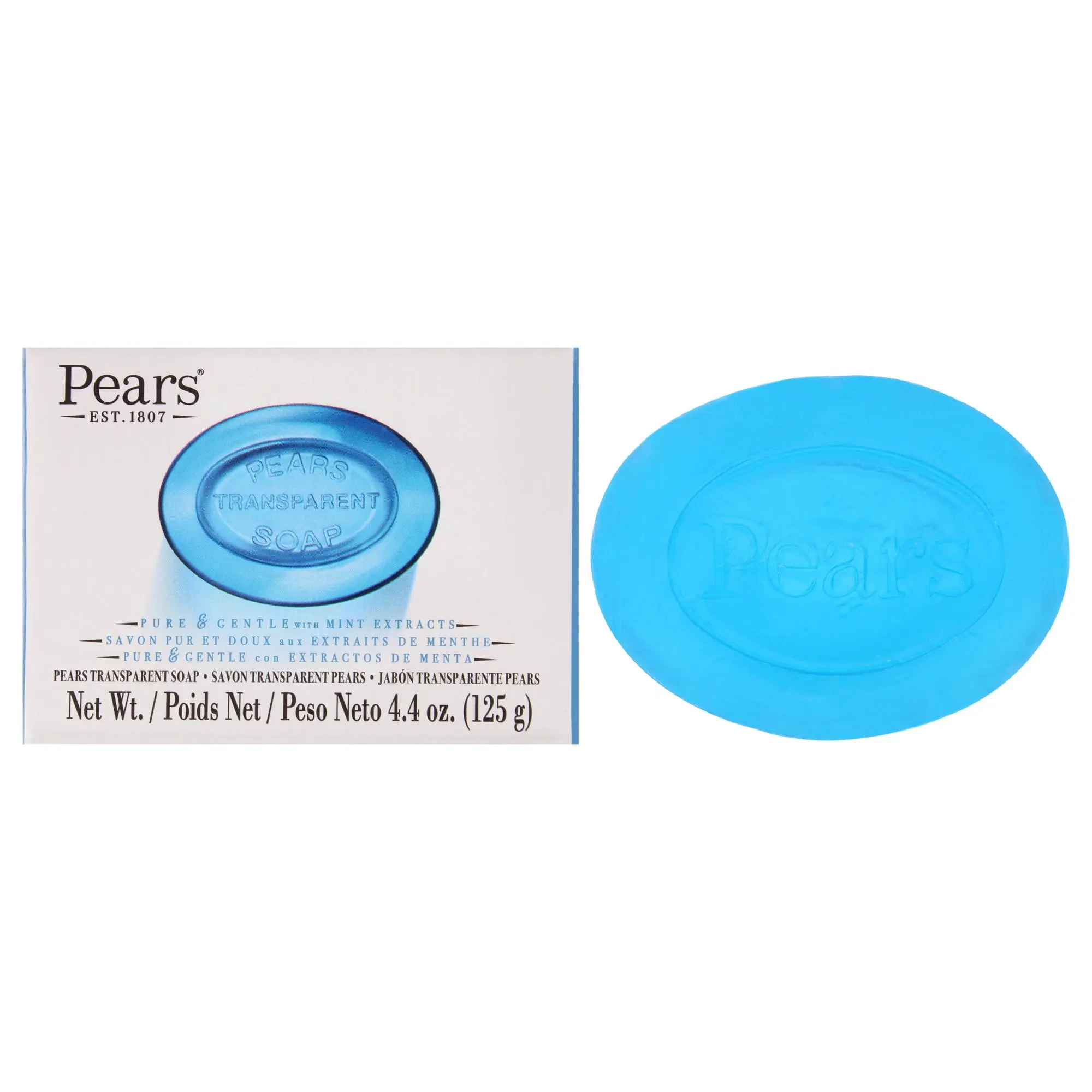 Pure and Gentle with Glycerin and Mint Extracts - Blue by Pears for Unisex - 4.4 oz Bar Soap