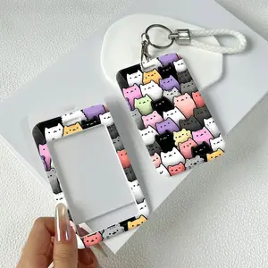Cute Colorful Cats Pattern Durable Plastic ID Badge Holder with Lanyard Slide Design for Cards Transparent Window Compatible with Credit, Metro, Bus Cards-Nurse, Doctor, Student Accessory