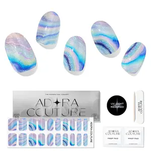 Adora Couture Celestial Seas Semi-Cured Gel Nail Strips - 20 Strips, LED Curing, 14-Day Wear, Easy Application, Glossy Finish, Multiple Sizes