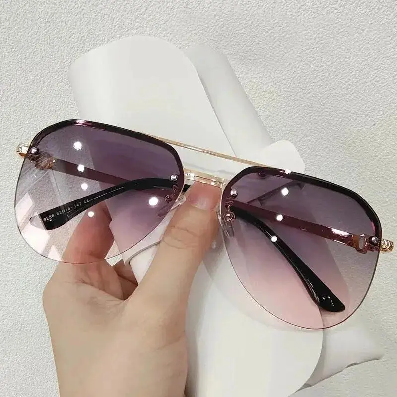 Fashionable Women's Double Beam Metal Sunglasses Classic Half Frame Stylish Outdoor Shades | UV Protection | Trendy Look for Summer Best for Beach & Casual Outings