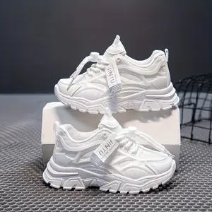 SHUJUAN Trendy Youth |   Kids' Breathable Sneakers - Soft Sole Comfort, White Chunky with "DINNI" Branding, Elastic Laces, Low-Top Design for Spring & Summer Casual Wear, Sneakers | Tassel Accents | Breathable Upper