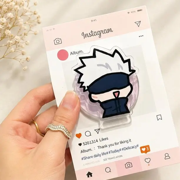 2D Acrylic Phone Grip Aesthetic Anime Style, Cute Chibi Character Phone Stand Holder, Collapsible Universal Mobile Accessory for All
