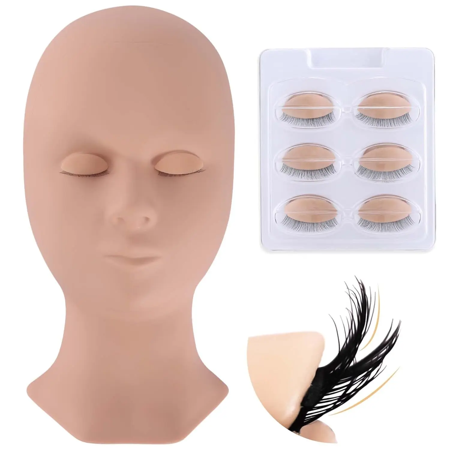 Lash Mannequin  for Eyelash Extensions with 2 Layers Replaced Eyelids Double Layer Replacement Eyelids for Lash Practicing and  Lash Supplies (1  +3 Pairs Eyelids)