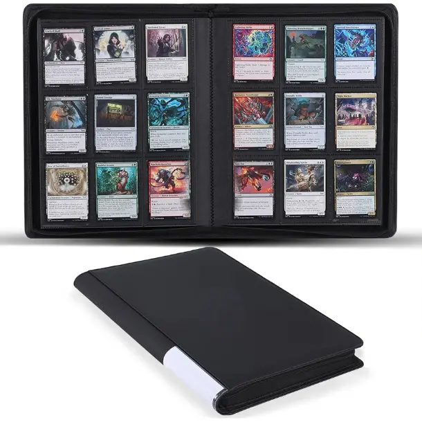 Halloween Fall Gift Premium 360-pocket trading card binder, 9-pocket cards album, waterproof PU-leather Cover with side loading, holds gaming, baseball, basketball & sports cards (Black)