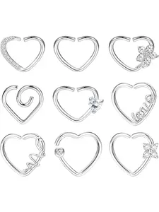 9Pcs Daith Piercing Jewelry Stainless Steel 16g Heart Daith Piercing Jewelry for Women Cartilage Tragus Helix Earrings Septum Piercing Jewelry