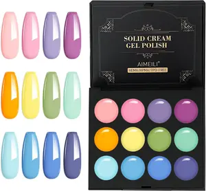 AIMEILI Hema Free Solid Gel Nail Polish 12 Colors Soak Off U V LED Solid Cream Gel Polish Set 19