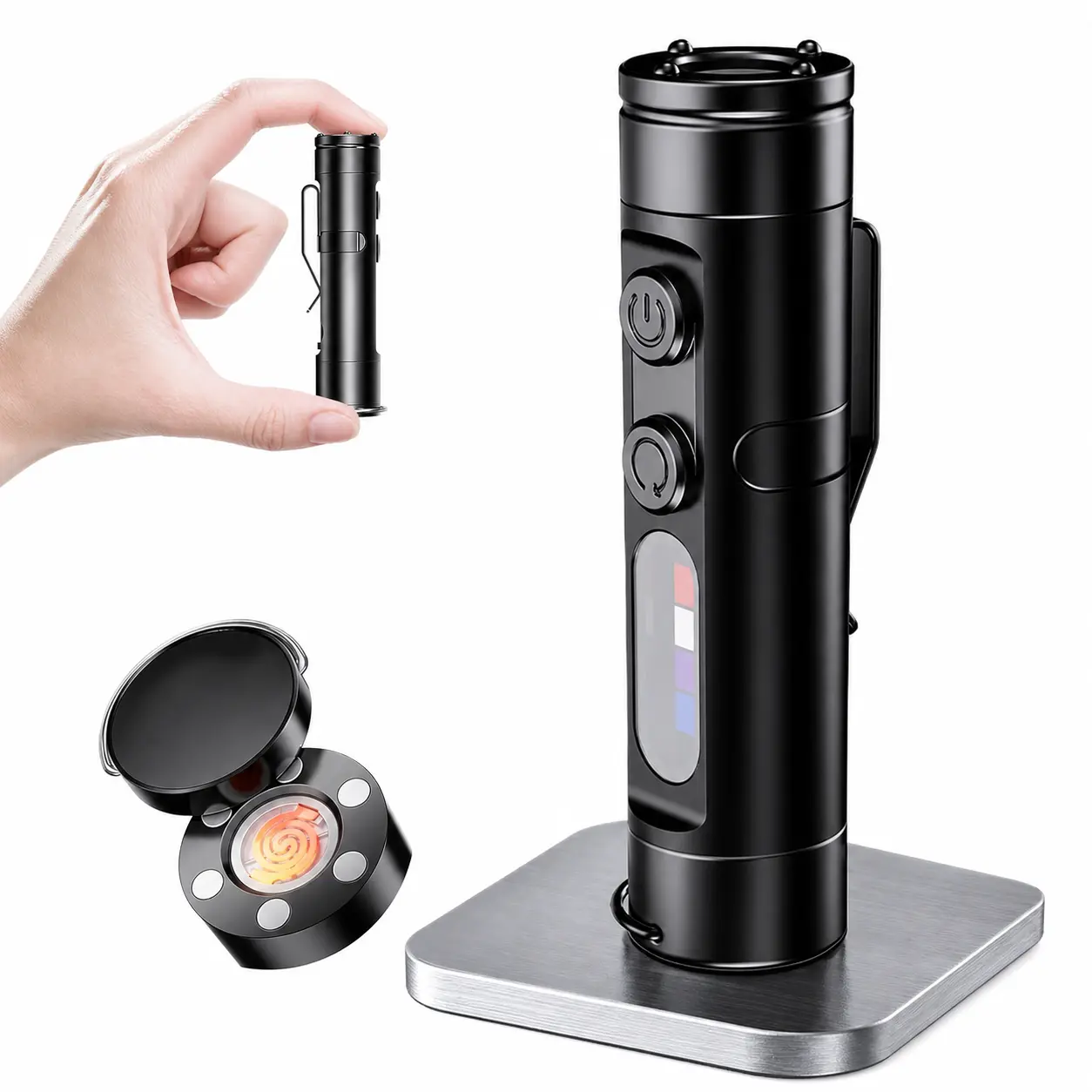 Pocket-sized rechargeable EDC multi-functional flashlight: 500 lumens mini keychain flashlight with window breaker and three-color side lights, perfect for camping and everyday carry.
