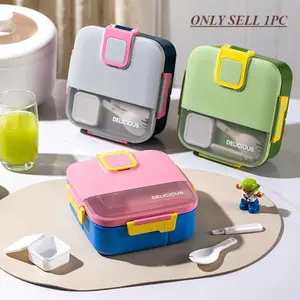 1pc New Bento Box, Microwave-Safe Leak-Proof Lunch Box, Divided Food Container with Sealed Lid, Portable & Utensils Included