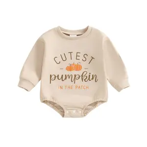 Girls Halloween Romper Long Sleeve Letter Pumpkin Print Romper Toddler Outfit Baby Clothing