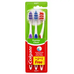 Colgate Premier Clean Soft Toothbrush Manual Brush 3 Pack