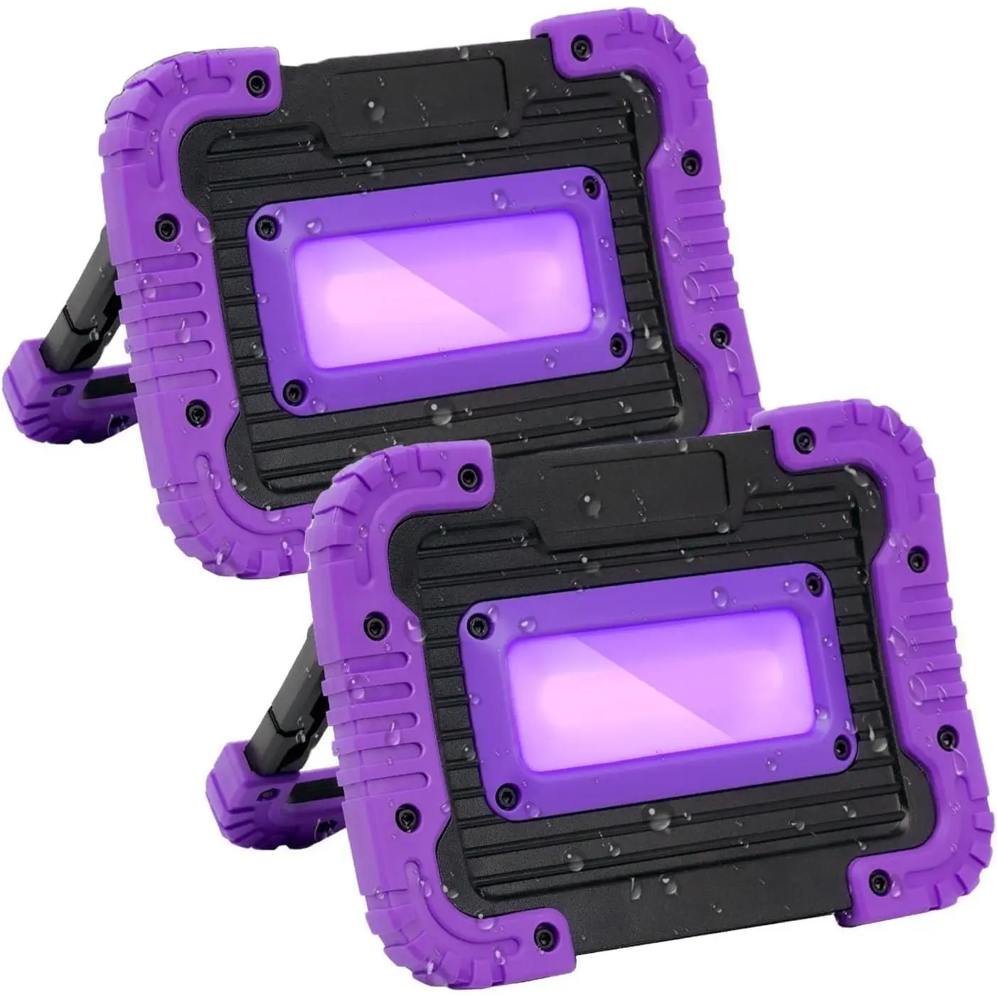 2 Pack Rechargeable UV Flood Lights, Cordless 395nm Black Light with Batteries for Halloween, Neon Glow Parties, Body Paint, Party, Ultraviolet, 395Nm Uv, 2 Flood Light