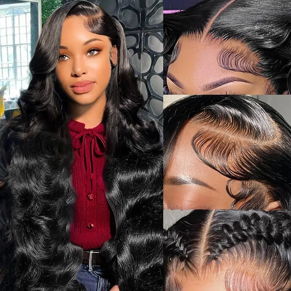Women's 40-Inch 13x6 Body Wave HD Transparent Lace Front Wigs Human Hair, 180 Density 10A Pre-Plucked Glueless Lace Frontal Wigs with Baby Hair, Human Hair Wigs