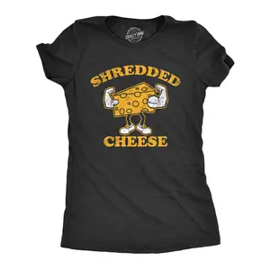 Womens Shredded Cheese T Shirt Funny Cheesy Buff Workout Joke Tee for Ladies Funny Womens T Shirts Cute Vintage Fashion Casual Ladies T-Shirt Gift Fitness Tops for Women Funny Food Top Women's Novelty Tees Black -