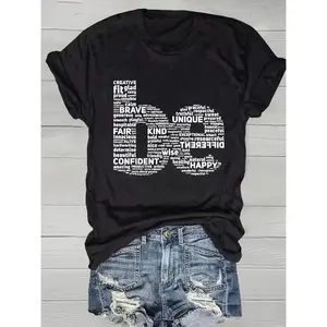 Positive Word Cloud Human Silhouette Graphic T-Shirt, Inspirational Affirmation Cotton Oversized Comfort Outfit, Self-Love Fashion Tee, Casual Crew Neck Black Short Sleeve Top, Perfect Valentine’s Day & Holiday Gift For Her/Him
