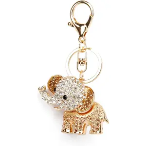 Lucky Elephant Keychain Rhinestone Key Chain for Women Car Purse Handbag Charm