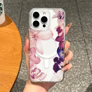 Girly Magnetic Case for iPhone11/12/13/14/15/16/promax, Orchids in pastel colors MagSafe Ready, Slim Fit, Drop-Proof | Perfect for Soft Girl Aesthetic