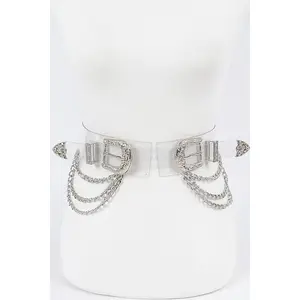 * Transparent Multi Metal Buckle Plus Size Chain Belt-SILVER