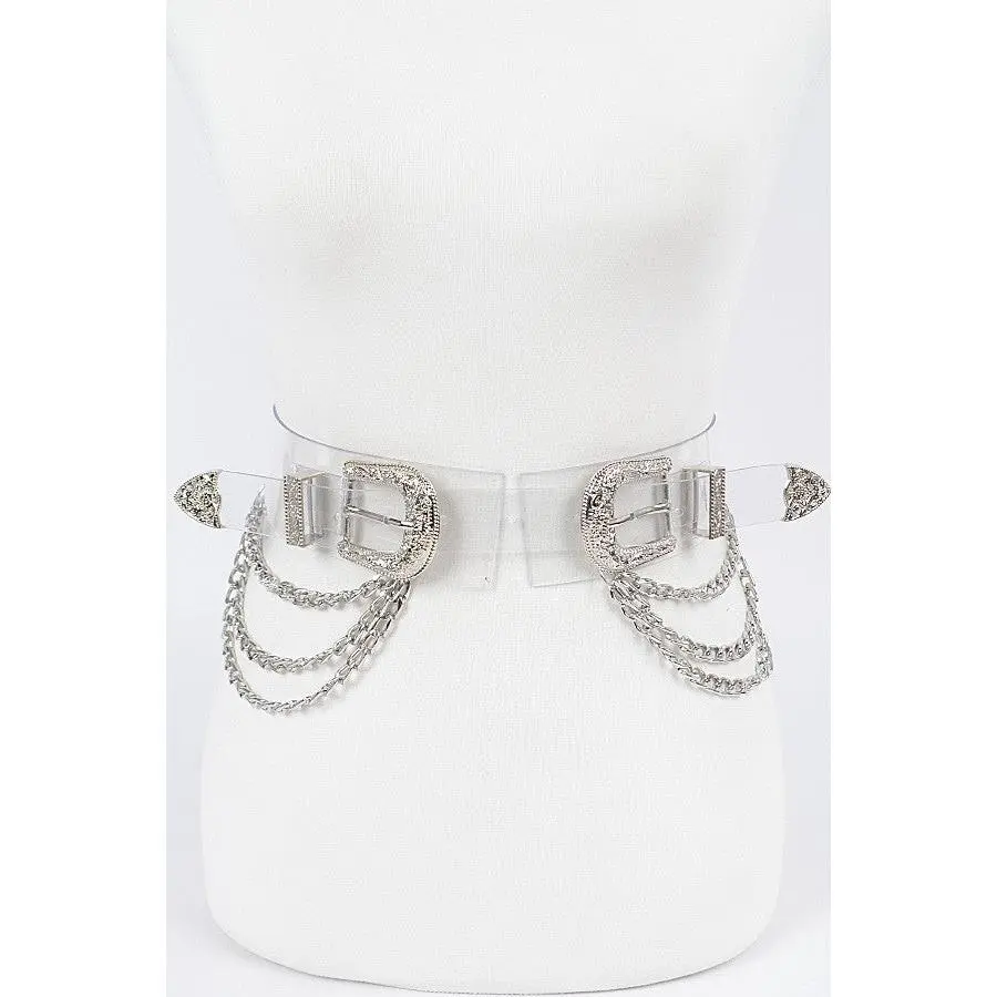 * Transparent Multi Metal Buckle Plus Size Chain Belt-SILVER