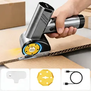 Cordless Electric Scissors – Rechargeable Cardboard Cutter with LED Light, 4-Speed Settings, Safety Lock & 2 Blades, USB-C Powered, Ideal for Carpet, Leather, Fabric & Packages (Silver/Yellow)
