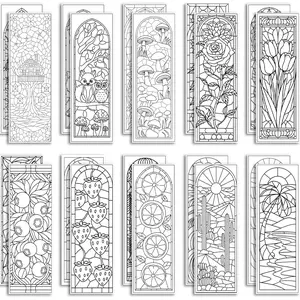 20PCS DIY Coloring Bookmarks - Stained Glass Botanical & Scenic Page Markers for Readers & Art Enthusiasts, Handmade Gifts